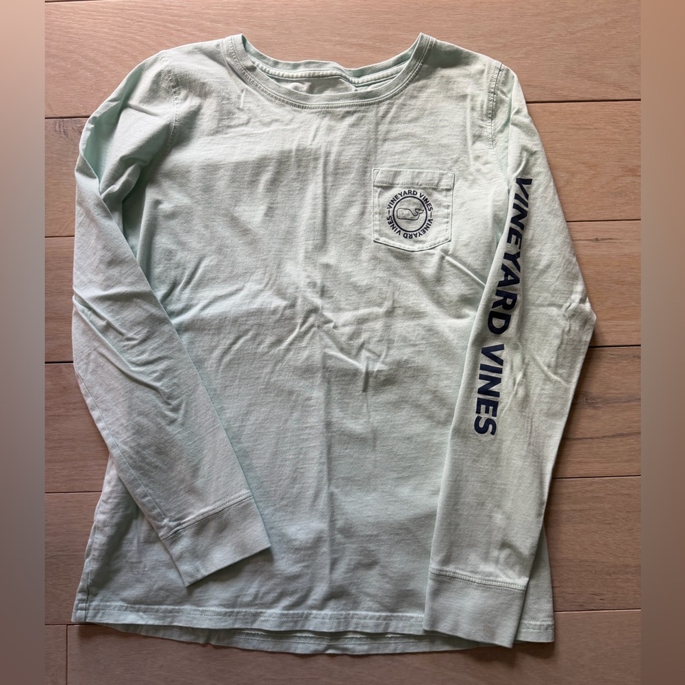 Vineyard Vines Mint Green Long-Sleeve Tee with Navy Sleeve Logo